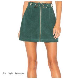 NBD Elise Suede Leather A-Line Mini Skirt Green Gold Zip High Waist Size 4